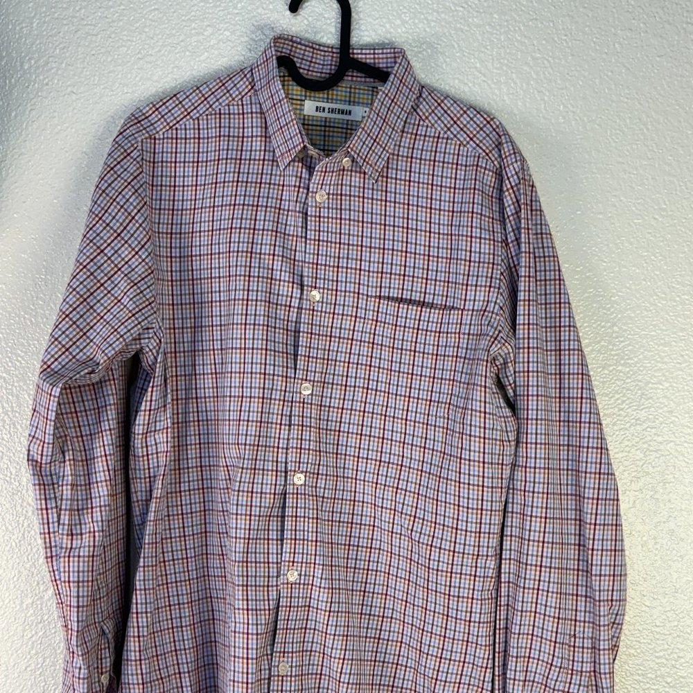 Ben Sherman Pink shirt with brown and blue checkered pattern button down oxford